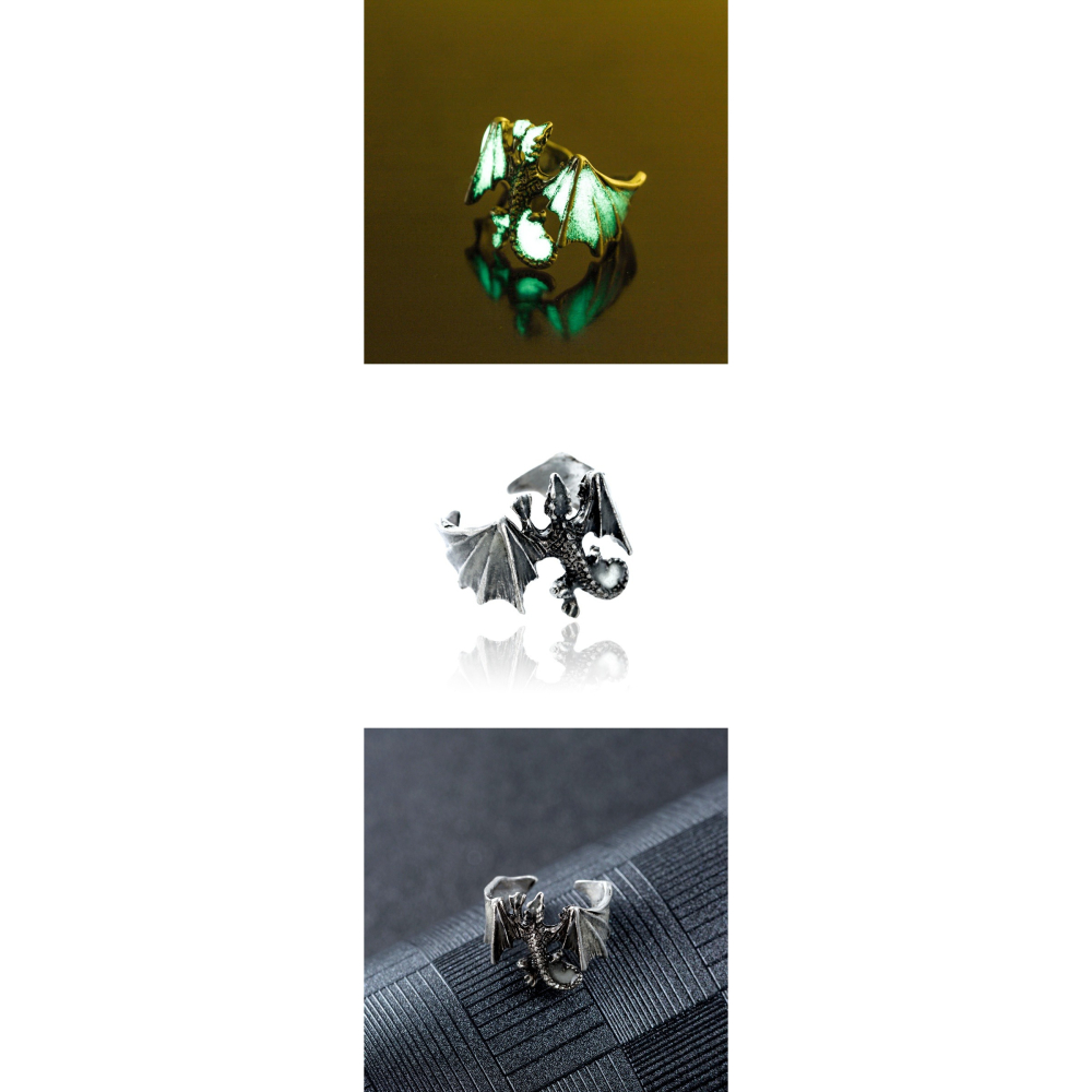 天使惡魔戒指 哥特式翼龍開口戒指情侶對戒黑尾戒 暗黑潮流飾品-細節圖7