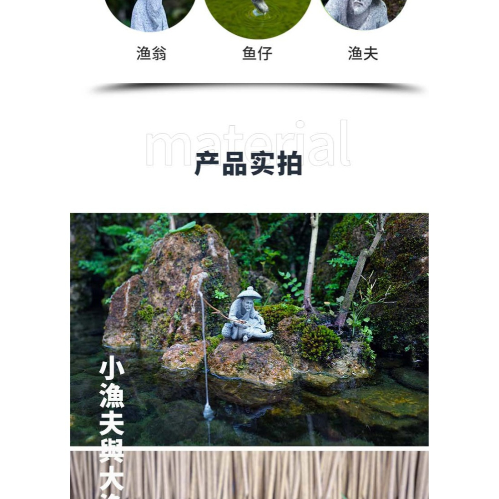 釣魚翁小擺件中式微縮景觀造景裝飾擺設假山盆景佈景配件創意趣味-細節圖7