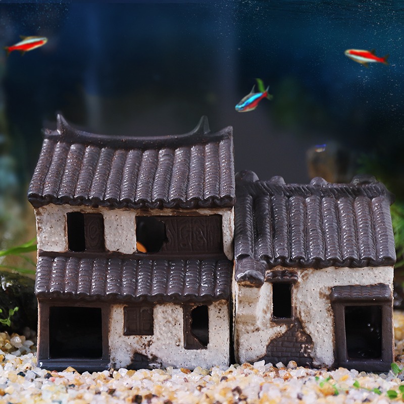魚缸造景躲避屋魚蝦躲藏洞陶瓷產卵罐創意裝飾房子魚巢繁殖罐-細節圖3
