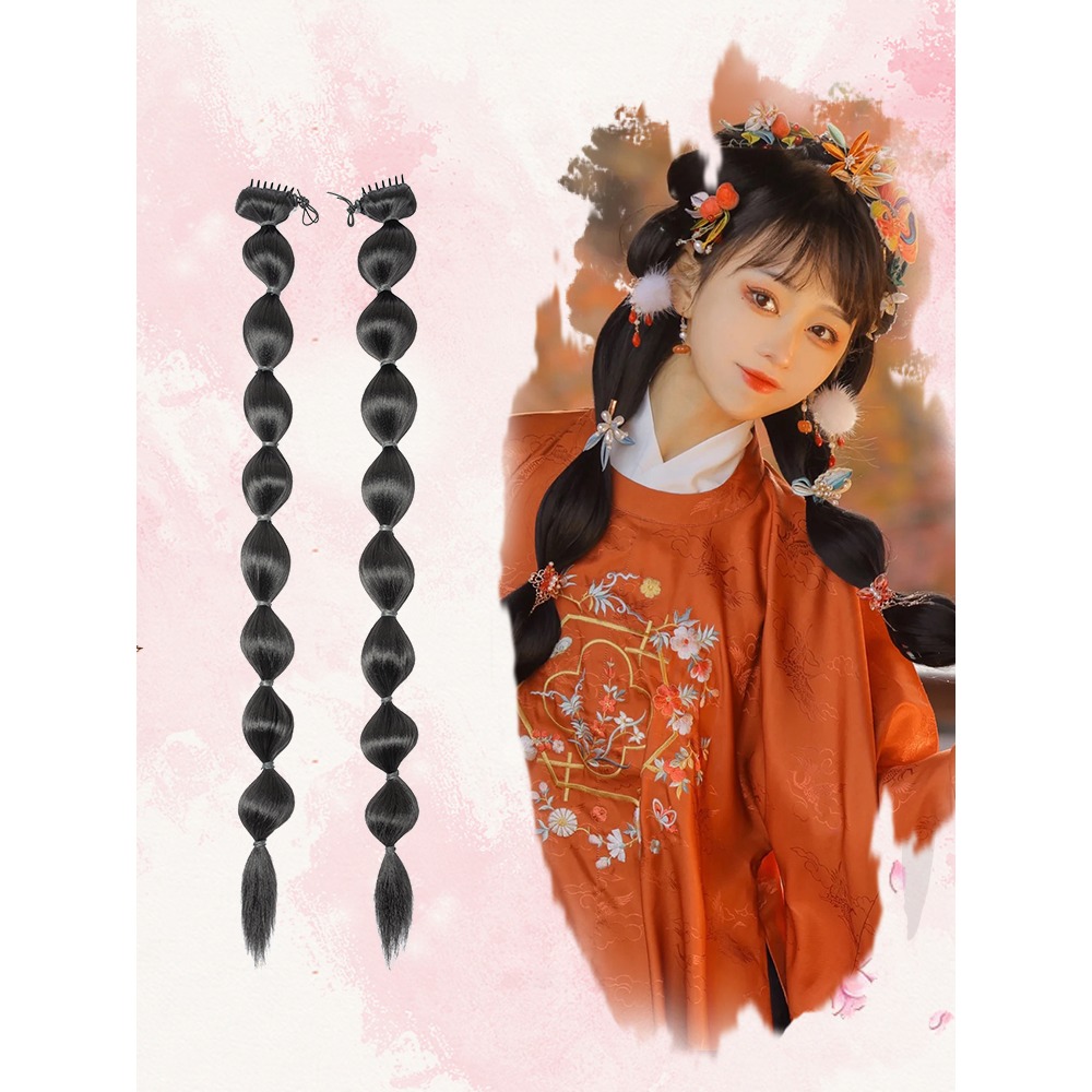 古裝漢服假發馬尾女加長網紅燈籠泡泡玉米須兒童古風魚骨麻花辮子-細節圖3