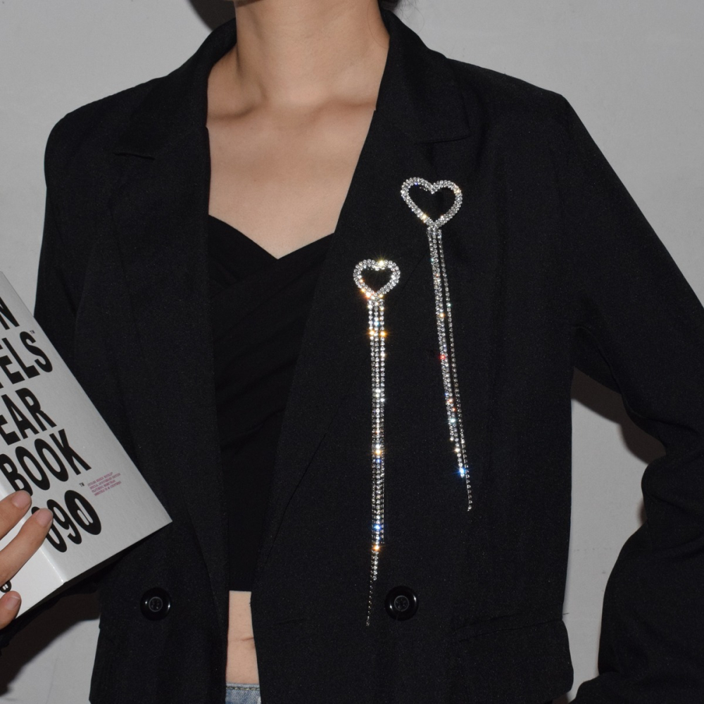氣質愛心水鉆流蘇胸針胸花休閑西裝外套長款別針衣防走光配飾-細節圖6