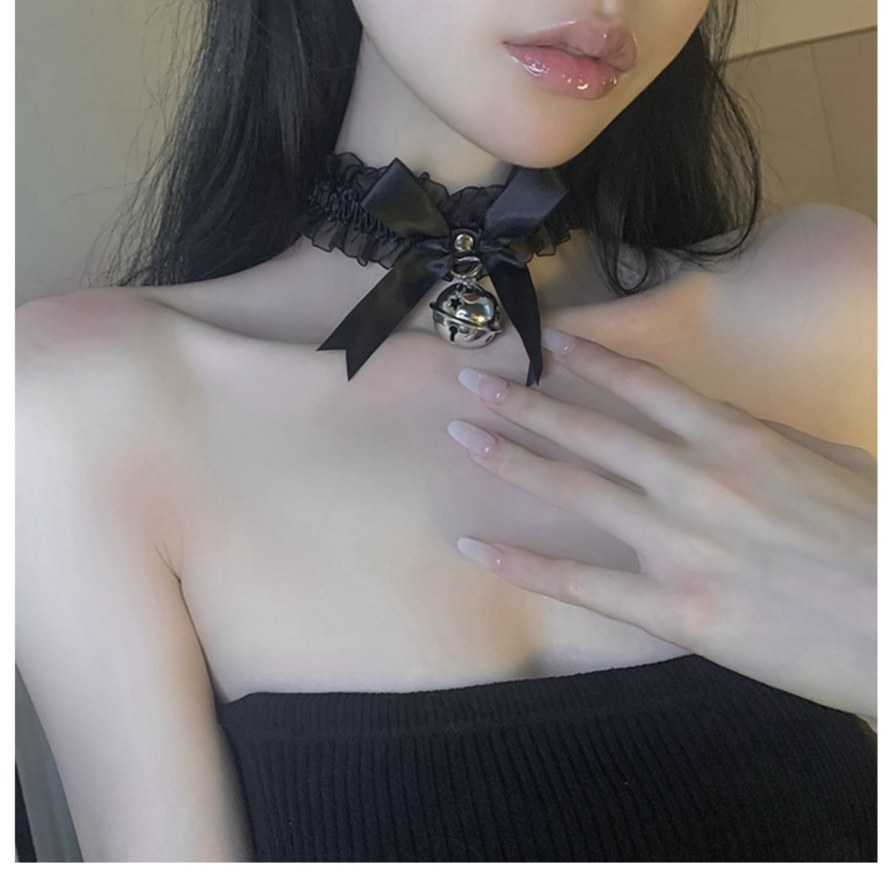 蕾絲小鈴鐺項圈女m頸帶choker脖子貓耳朵掛脖過新年項鏈-細節圖6