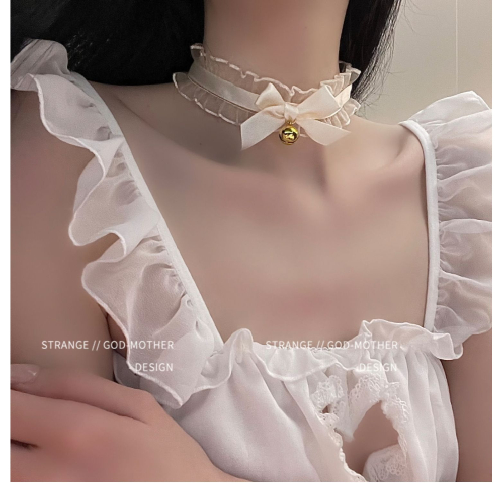 蕾絲小鈴鐺項圈女m頸帶choker脖子貓耳朵掛脖過新年項鏈-細節圖7