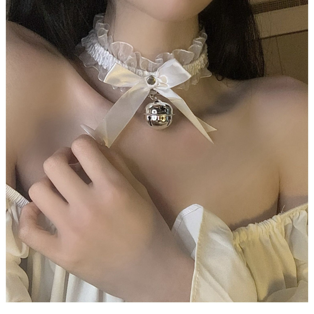 蕾絲小鈴鐺項圈女m頸帶choker脖子貓耳朵掛脖過新年項鏈-細節圖9