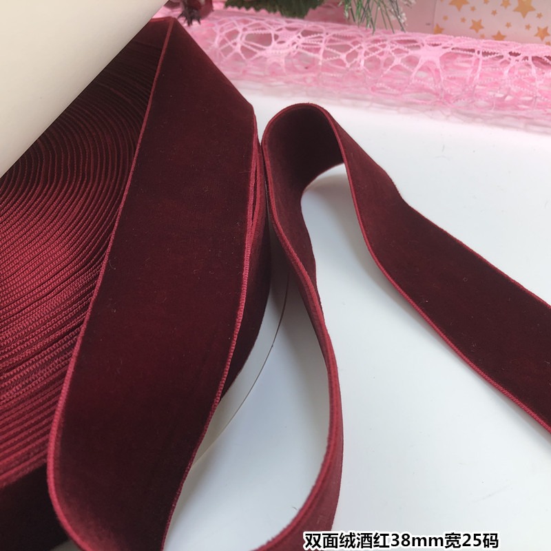酒紅色雙面天鵝絨帶絲絨絲帶絨面緞植絨織帶diy項鏈頸脖鞋材輔料-細節圖9