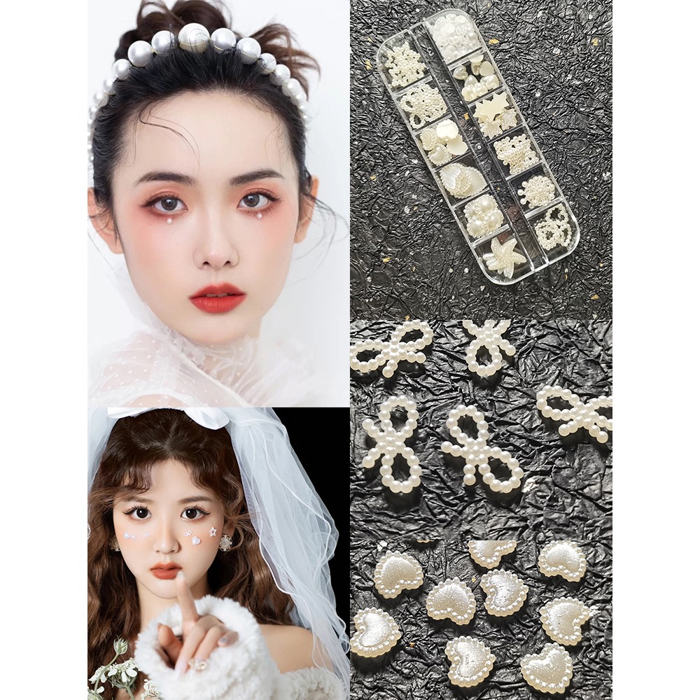 臉部貼鉆妝面珍珠貼化妝水滴閃鉆貼臉飾品面部裝飾新娘妝美甲貼飾-細節圖3