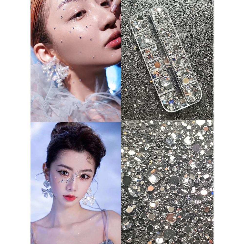 臉部貼鉆妝面珍珠貼化妝水滴閃鉆貼臉飾品面部裝飾新娘妝美甲貼飾-細節圖5