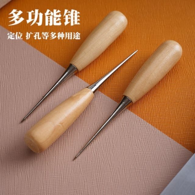 千枚通實木木柄錐子羊毛氈戳戳樂皮具DIY材料工具-細節圖8
