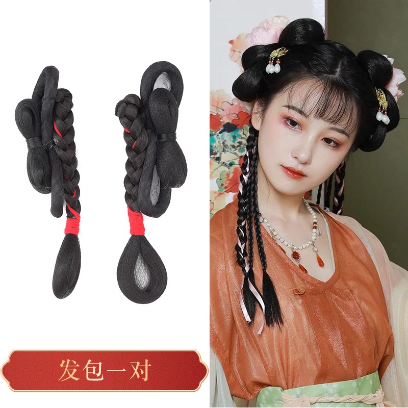 古裝鈴鐺一體式發包發髻女漢服宋制明制劉海古風造型配飾假發套裝-細節圖3