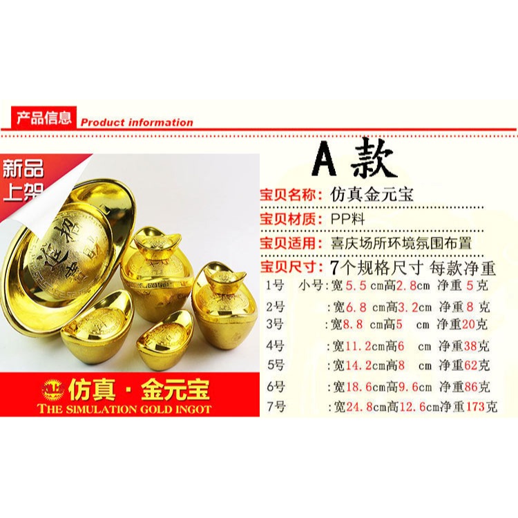 金元寶仿真元寶塑料空心元寶擺件大元寶裝飾擺設盒裝元寶-細節圖7
