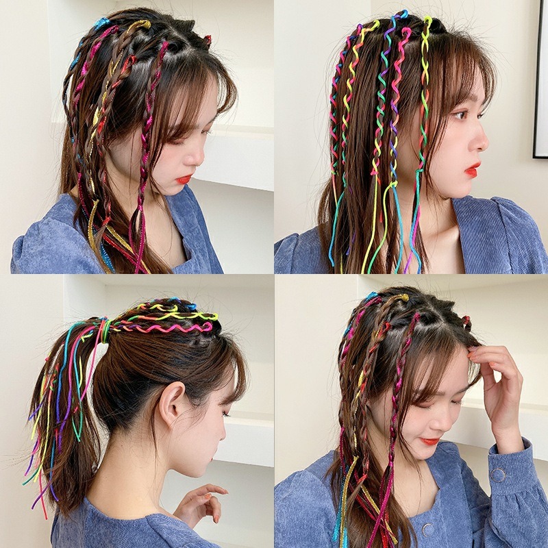 兒童辮子扎頭發女臟辮發繩神器編發彩繩頭飾彩帶彩色細發帶頭繩七-細節圖3