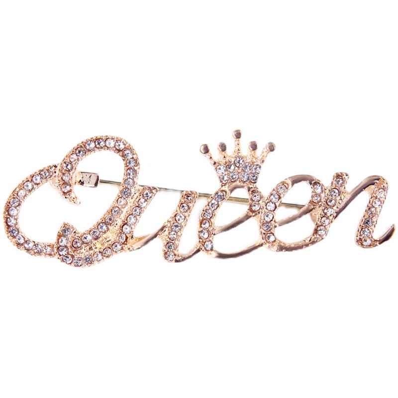 日韓百搭字母胸針鑲鉆字母Queen胸針女氣質西裝外套別針配飾送禮-細節圖5
