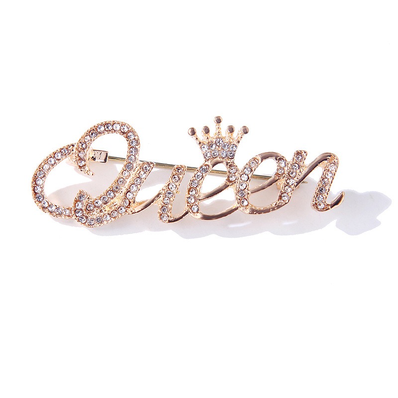 日韓百搭字母胸針鑲鉆字母Queen胸針女氣質西裝外套別針配飾送禮-細節圖8