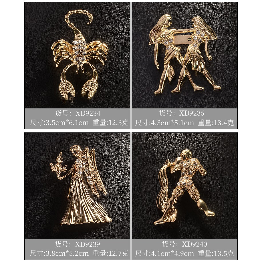 十二星座胸針歐美復古風固定別針男女西裝大衣配件小眾設計感配飾-細節圖7