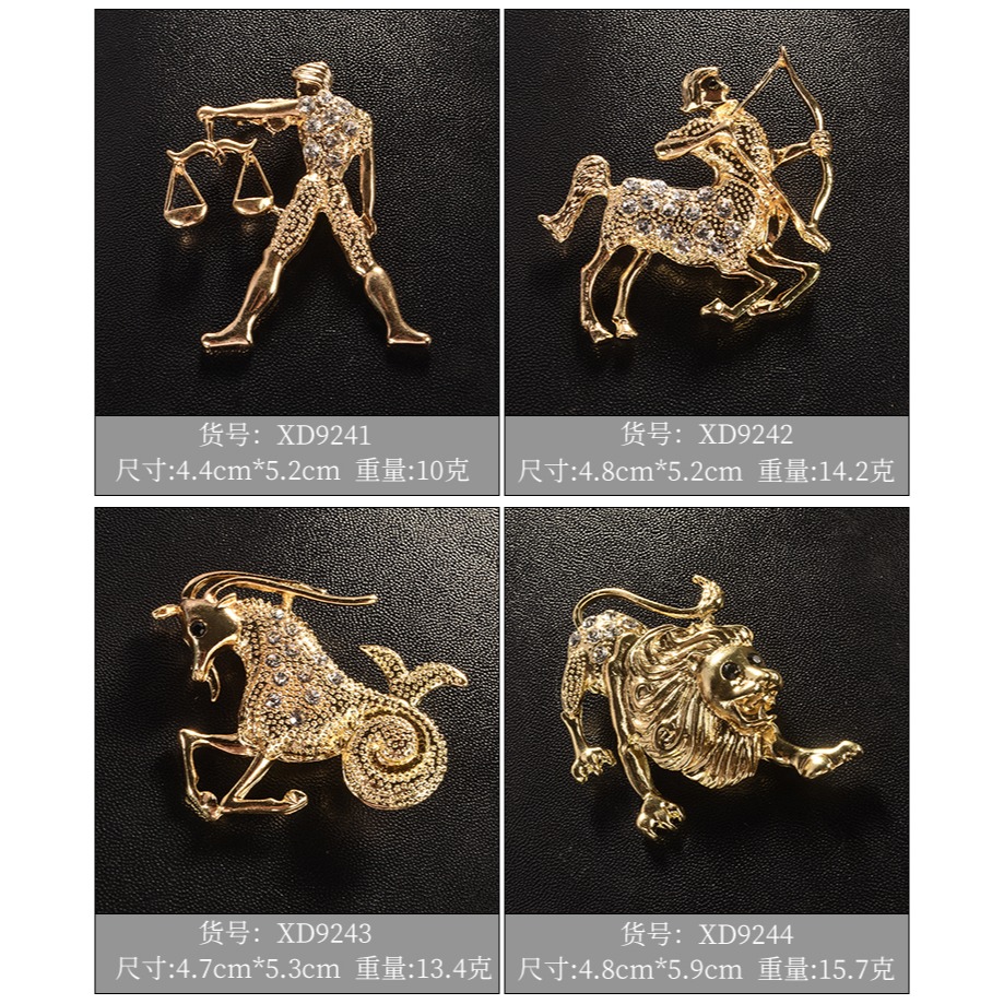 十二星座胸針歐美復古風固定別針男女西裝大衣配件小眾設計感配飾-細節圖8