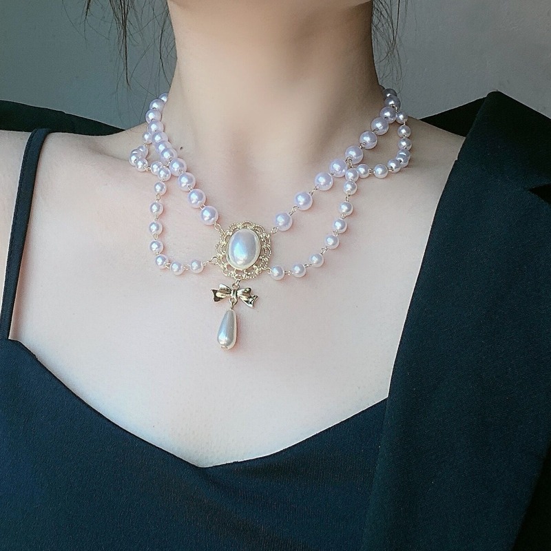 復古巴洛克珍珠流蘇項鏈女新娘宴會氣質時尚鎖骨頸鏈choker配飾-細節圖3