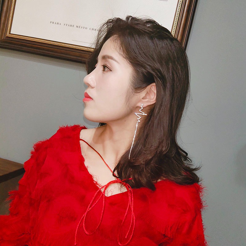 高級感個性心跳不對稱滿鉆耳墜女925銀針愛心耳釘耳環耳飾品時尚-細節圖2