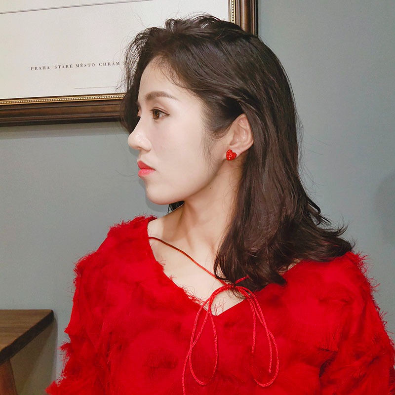高級感個性心跳不對稱滿鉆耳墜女925銀針愛心耳釘耳環耳飾品時尚-細節圖4
