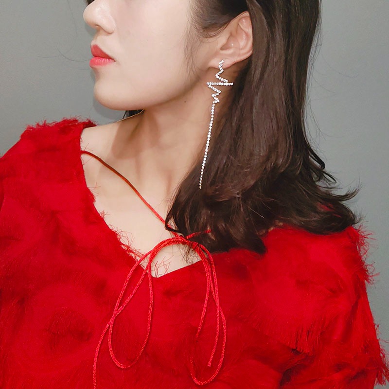 高級感個性心跳不對稱滿鉆耳墜女925銀針愛心耳釘耳環耳飾品時尚-細節圖6