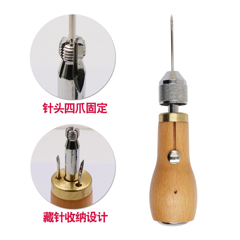 皮革手縫機 直鉤錐子皮具手工縫線器工具千枚通diy皮藝修鞋縫線-細節圖4