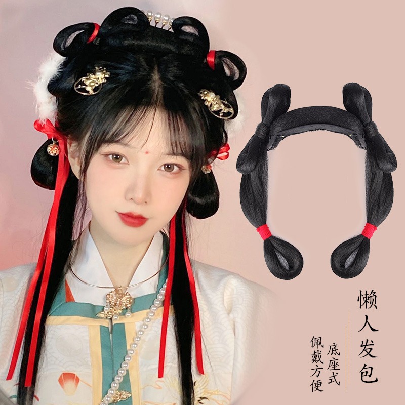 漢服假發包古裝一體式懶人發箍女古風明製造型新手日常墊發發髻-細節圖2