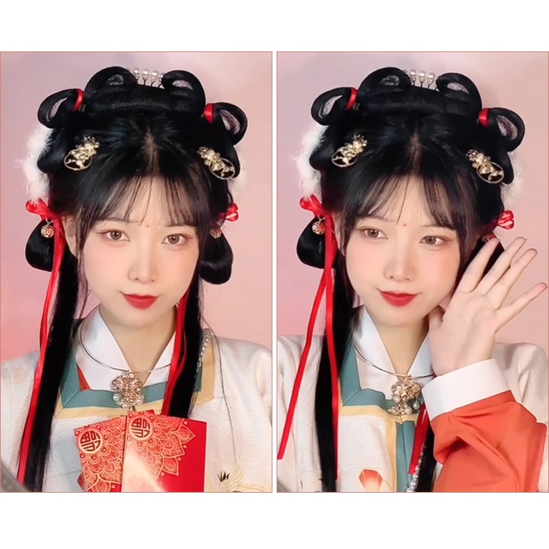 漢服假發包古裝一體式懶人發箍女古風明製造型新手日常墊發發髻-細節圖8