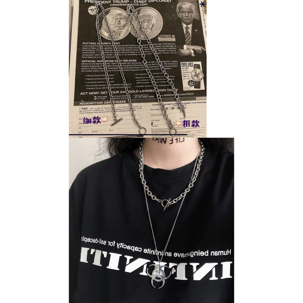 歐美手工OT扣鈦鋼項墜ins男女嘻哈潮牌古巴粗鏈條新款項鏈不掉色-細節圖7