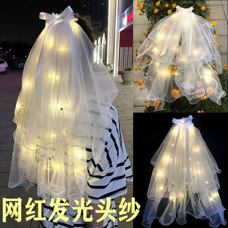 新款頭紗領證登記超仙森系簡約結婚白色拍照道具雙層軟紗發梳旅拍-細節圖2