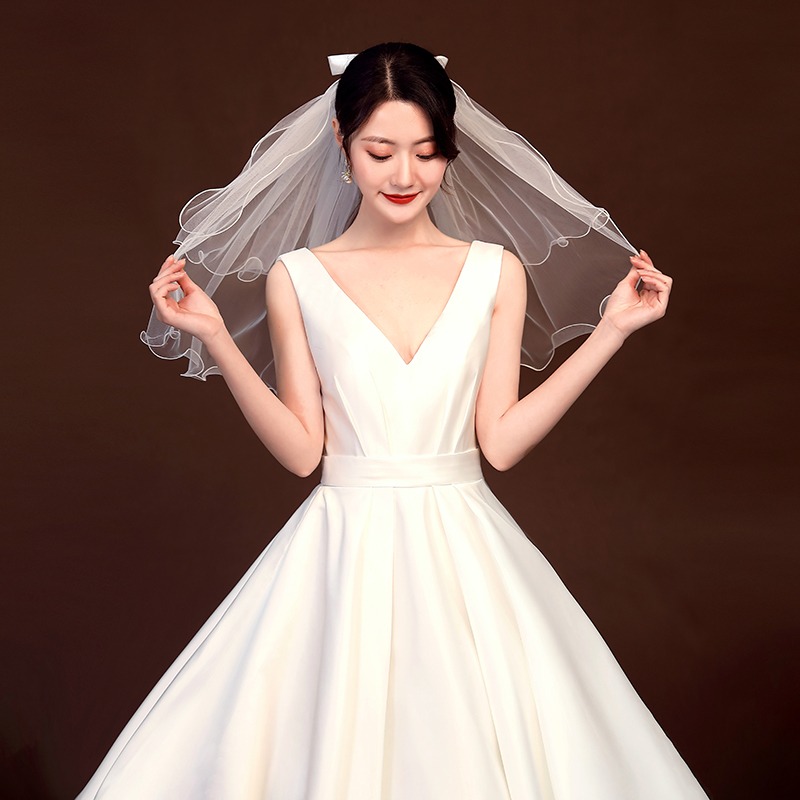 新款頭紗領證登記超仙森系簡約結婚白色拍照道具雙層軟紗發梳旅拍-細節圖3