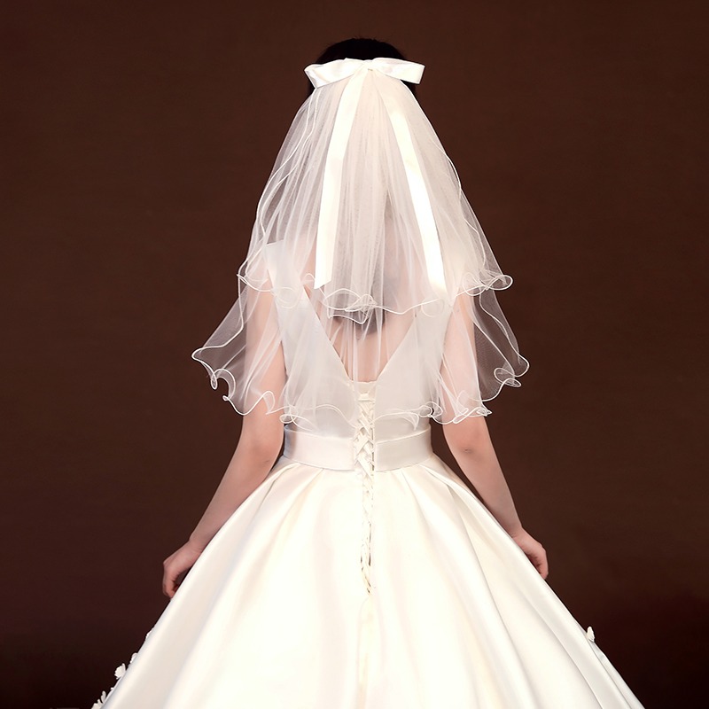 新款頭紗領證登記超仙森系簡約結婚白色拍照道具雙層軟紗發梳旅拍-細節圖5