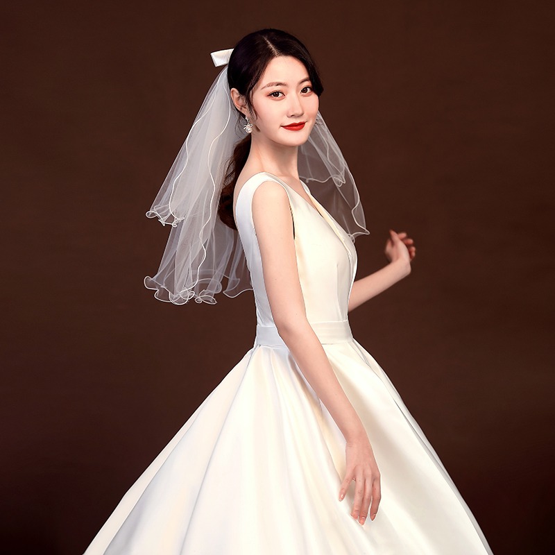 新款頭紗領證登記超仙森系簡約結婚白色拍照道具雙層軟紗發梳旅拍-細節圖7