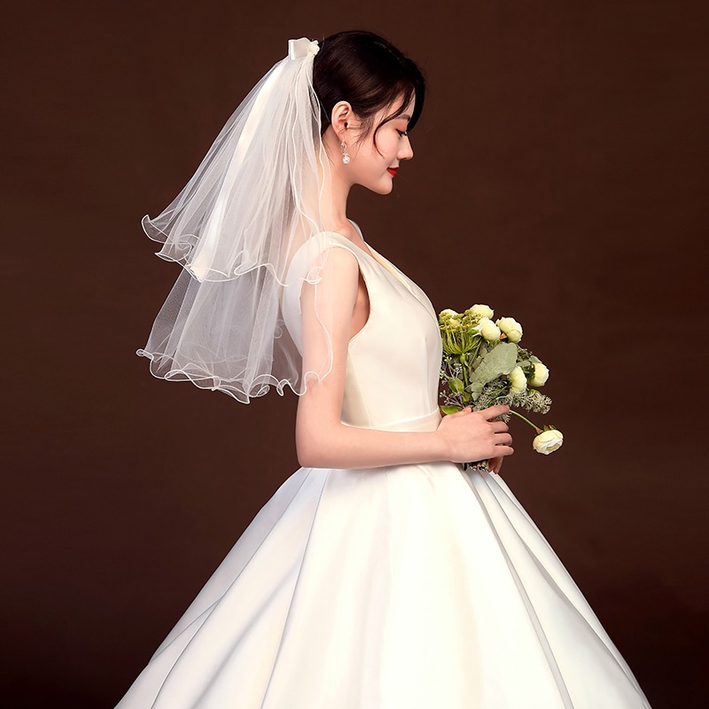 新款頭紗領證登記超仙森系簡約結婚白色拍照道具雙層軟紗發梳旅拍-細節圖8