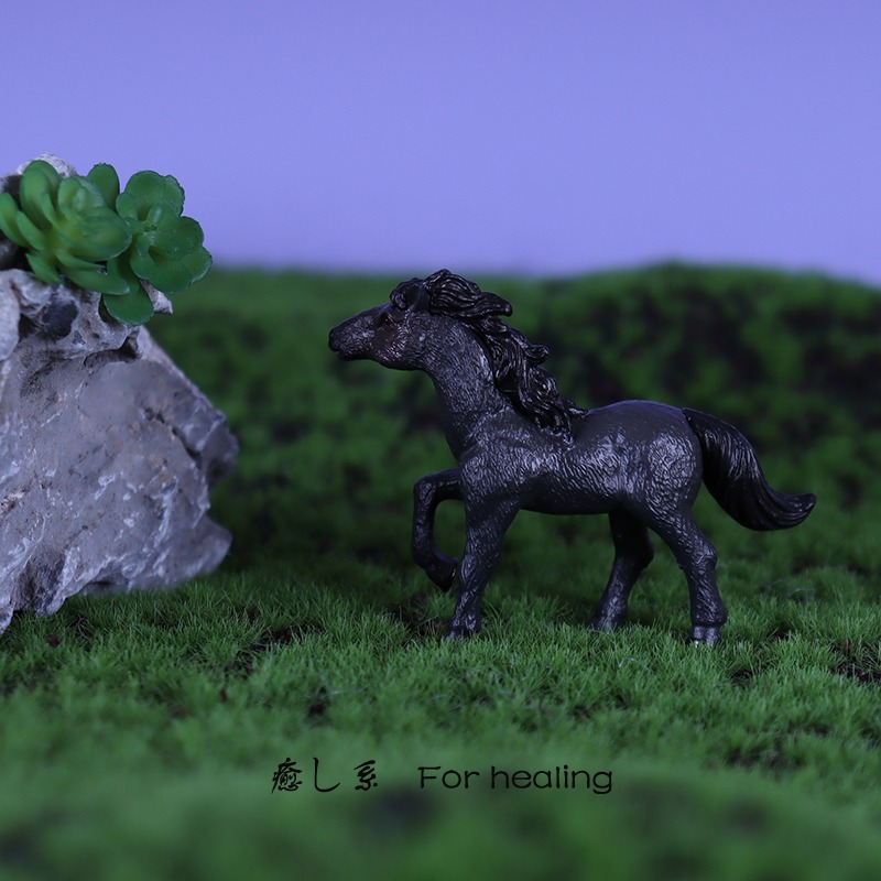 靜態仿真白色棕色黑色小馬小動物微縮微景觀沙盤造景模型擺件玩具-細節圖3