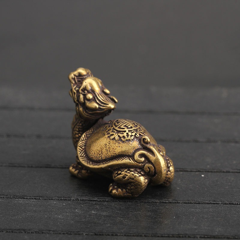 純銅龍龜把玩手把件辦公桌霸下小擺件家居家飾工藝品禮品-細節圖2
