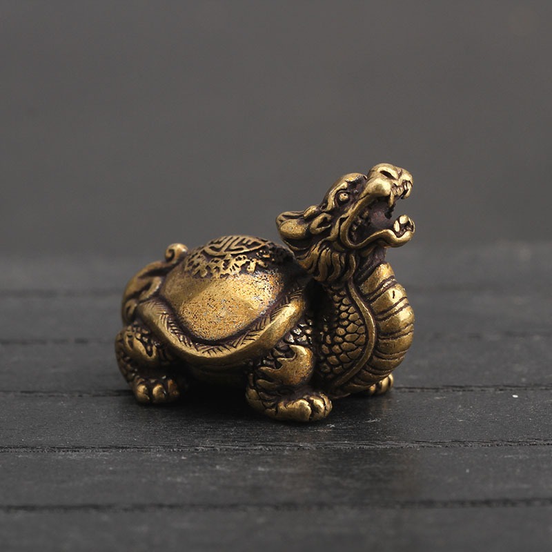純銅龍龜把玩手把件辦公桌霸下小擺件家居家飾工藝品禮品-細節圖3