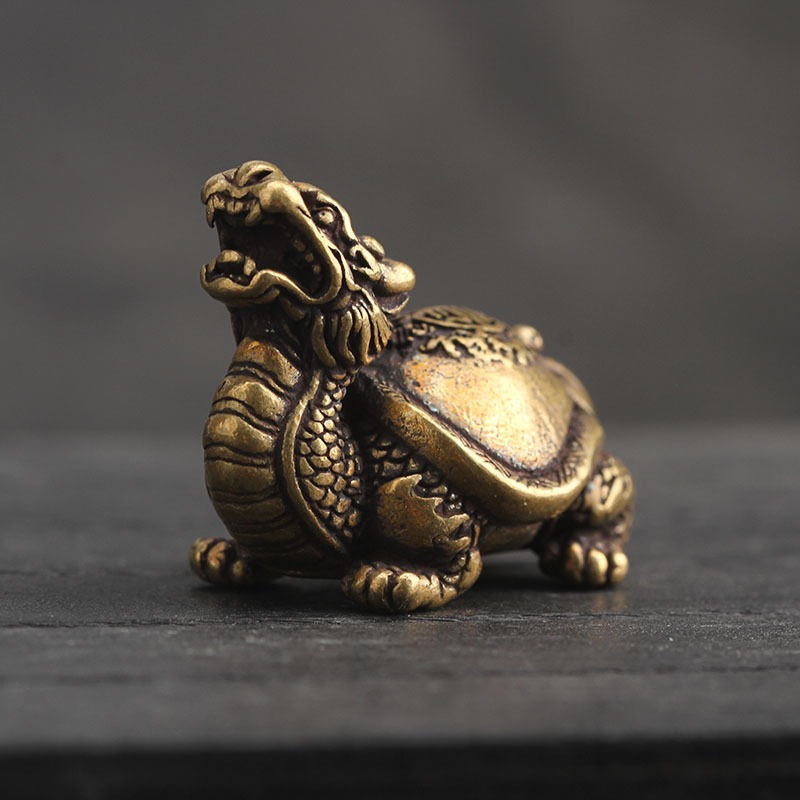 純銅龍龜把玩手把件辦公桌霸下小擺件家居家飾工藝品禮品-細節圖4