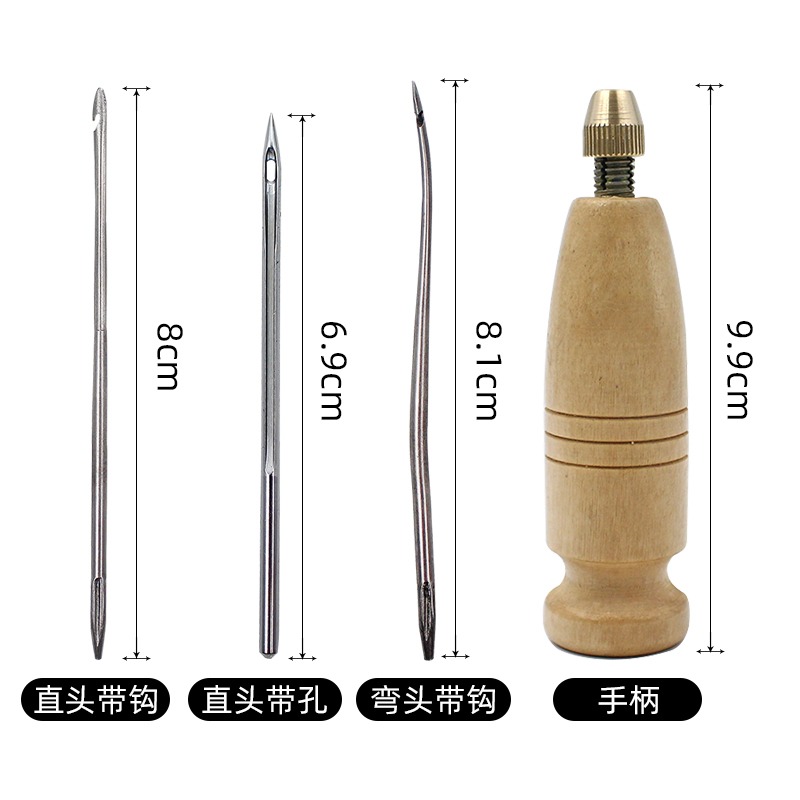 修鞋補鞋工具加粗木手柄打孔家用納鞋底鉤錐子皮具針皮革手縫-細節圖2