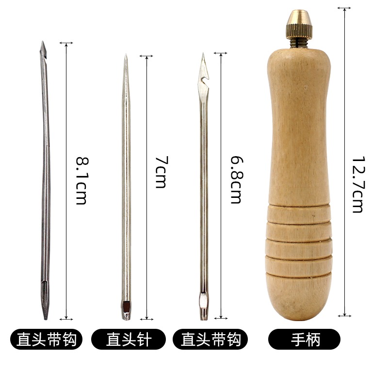 修鞋補鞋工具加粗木手柄打孔家用納鞋底鉤錐子皮具針皮革手縫-細節圖3