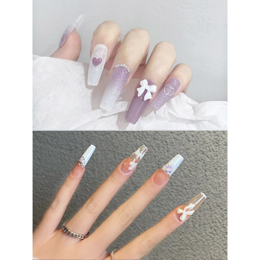 2021白色美甲蝴蝶結飾品立體指甲混裝成品網紅小配飾貼鉆-細節圖3
