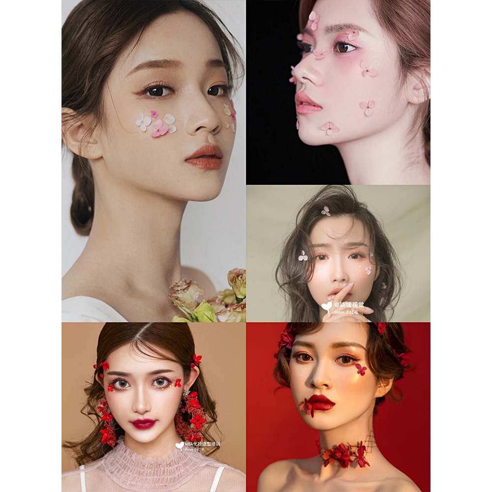 繡球花瓣妝美甲乾花影樓寫真臉部化妝創意造型舞臺節日表演-細節圖4