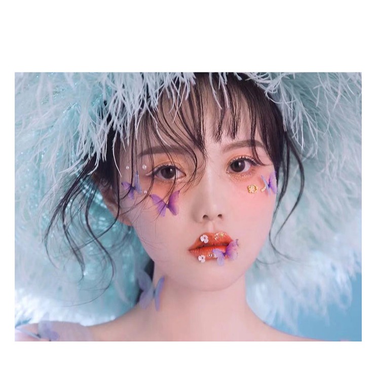 網紅眼妝薄紗小蝴蝶貼臉飾品鉆化妝新娘兒童舞臺珍珠妝面臉部裝飾-細節圖8