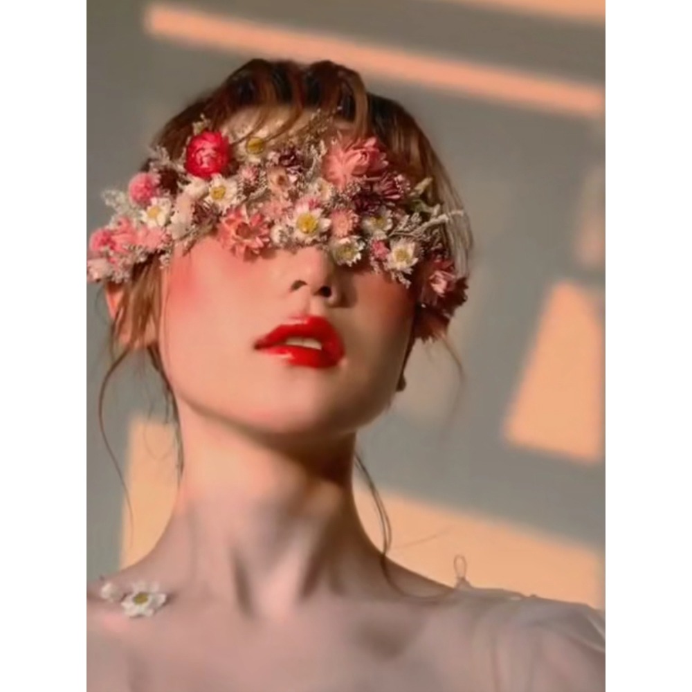 網紅法式矇眼乾花貼臉花瓣蕾絲寫真新娘創意臉部裝飾創意妝容造型-細節圖2