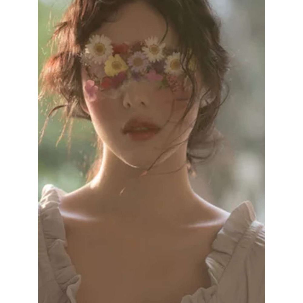 網紅法式矇眼乾花貼臉花瓣蕾絲寫真新娘創意臉部裝飾創意妝容造型-細節圖3