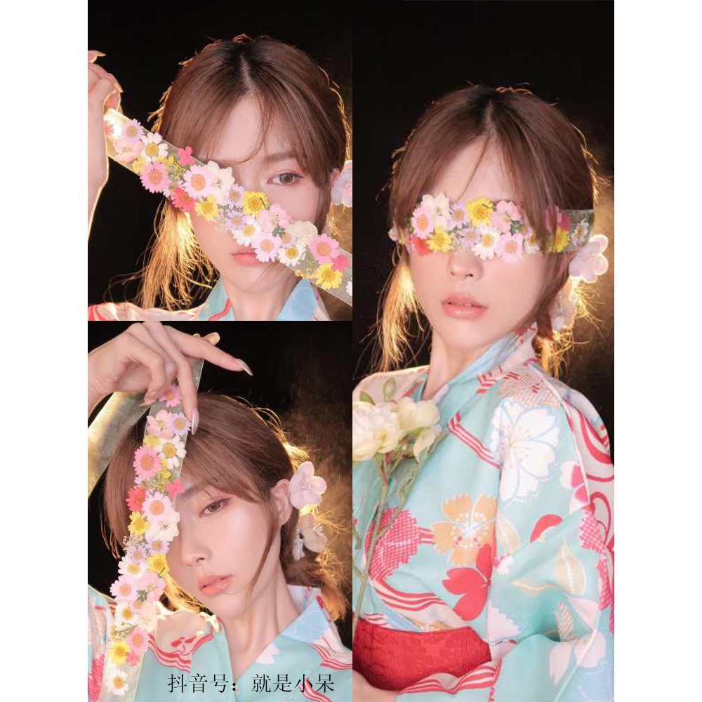 網紅法式矇眼乾花貼臉花瓣蕾絲寫真新娘創意臉部裝飾創意妝容造型-細節圖5