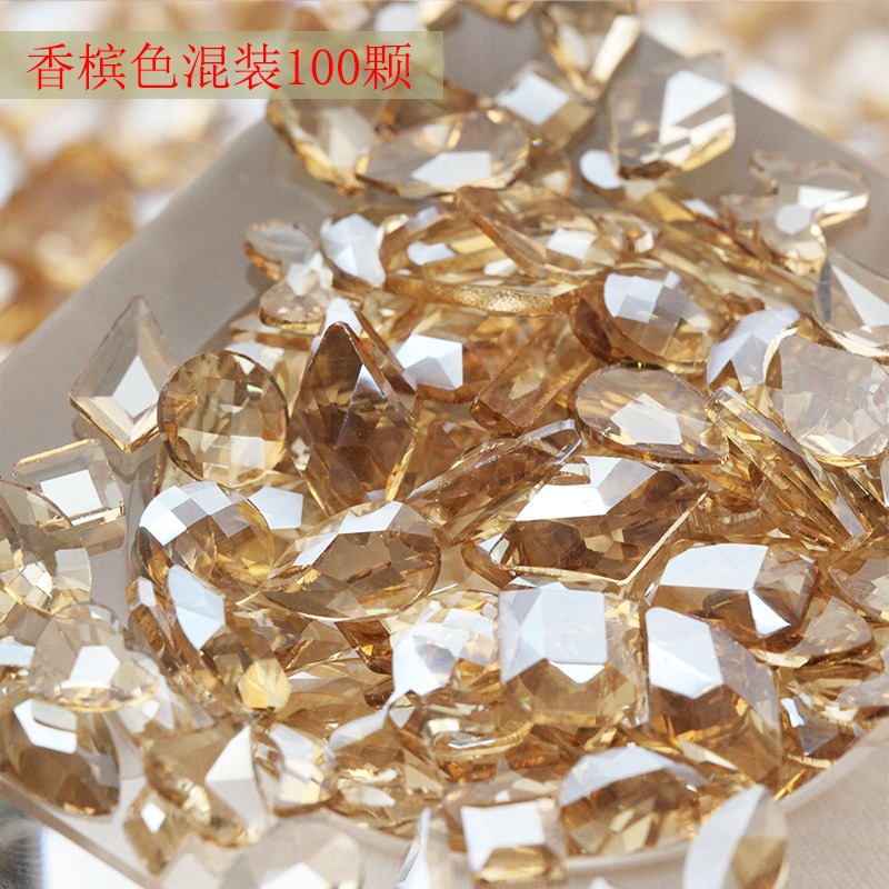 美甲鉆飾品極光魅影紫香檳透灰色平底異形鉆混裝100顆網紅指甲鉆-細節圖2