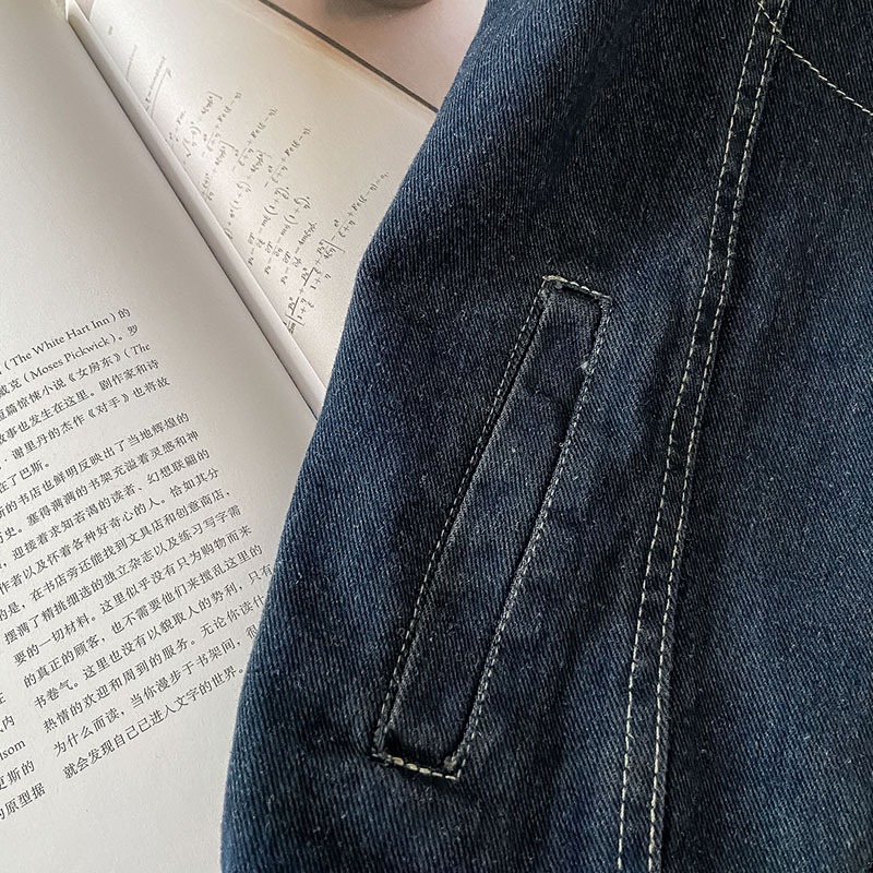 深藍色牛仔外套女新款春秋風衣chic秋季夾克早秋韓繫上衣服-細節圖3
