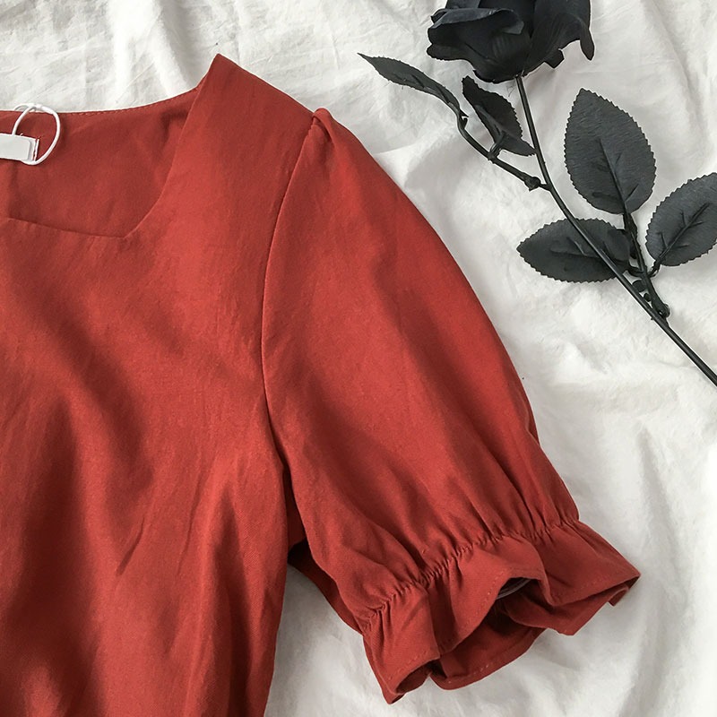方領泡泡袖上衣女設計感小眾短款法式復古小衫外穿港風百搭夏襯衫-細節圖3