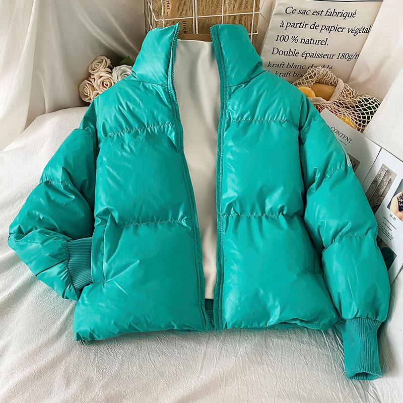 湖綠色短款麪包服女新款冬季加厚羽絨棉服小個子小棉襖棉衣-細節圖2