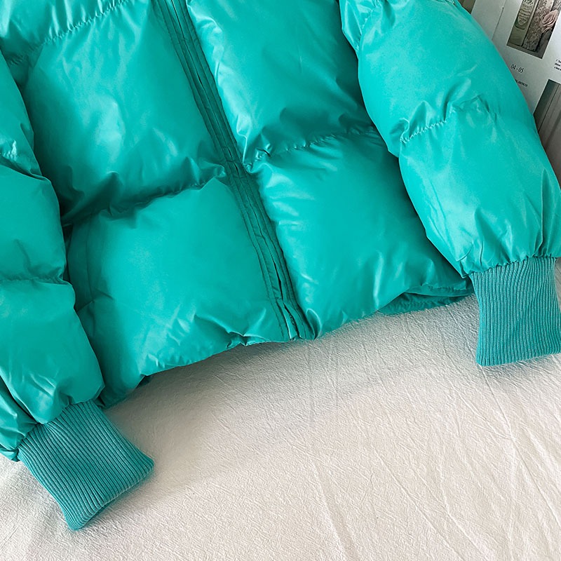 湖綠色短款麪包服女新款冬季加厚羽絨棉服小個子小棉襖棉衣-細節圖4