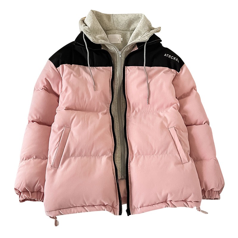 粉色加厚小眾棉服外套女新款韓系冬裝麪包服棉衣假兩件棉襖-細節圖5